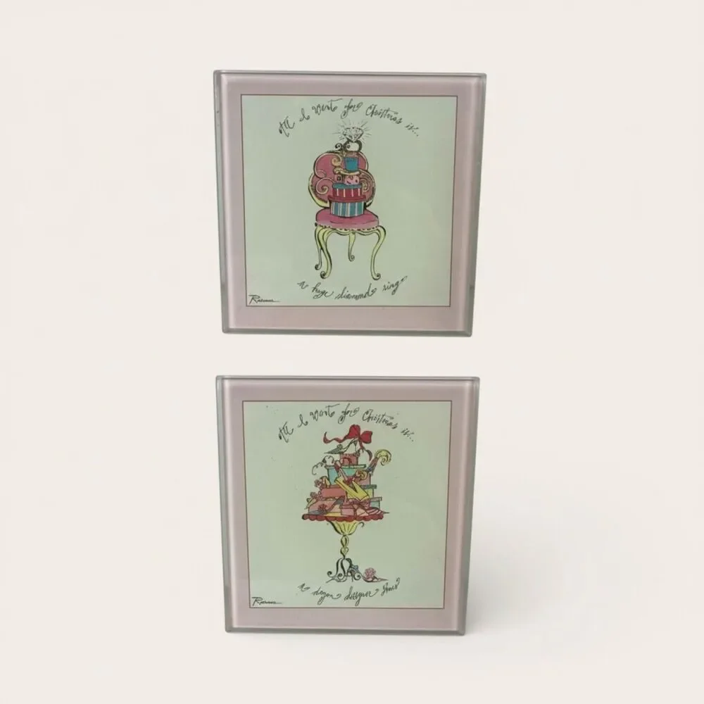 Rosanna Glass Coasters Set of 2 All I Want for Christmas Diamonds Shoes Square